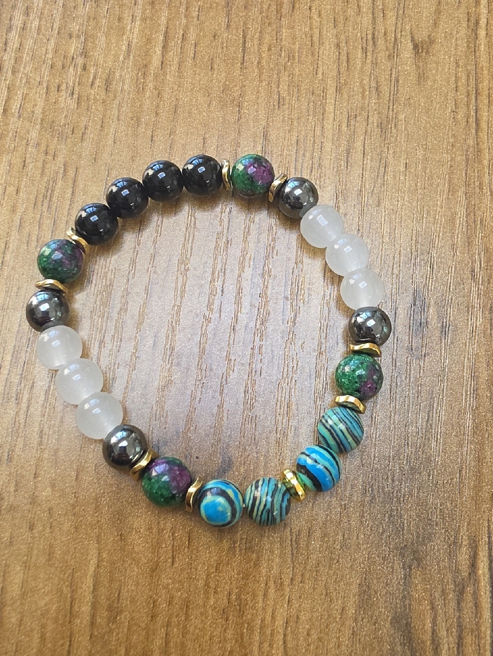 Multicolor Beaded Stretch Bracelet with Gold Accents